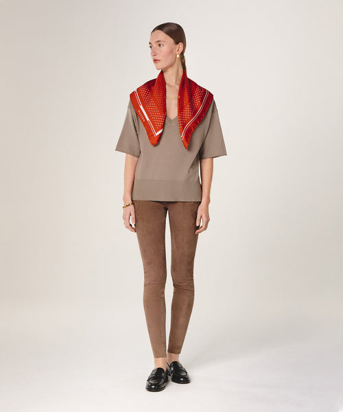 Jersey de manga corta con cuello de pico - Marrón topo - Mujer