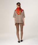 Jersey de manga corta con cuello de pico - Marrón topo - Mujer