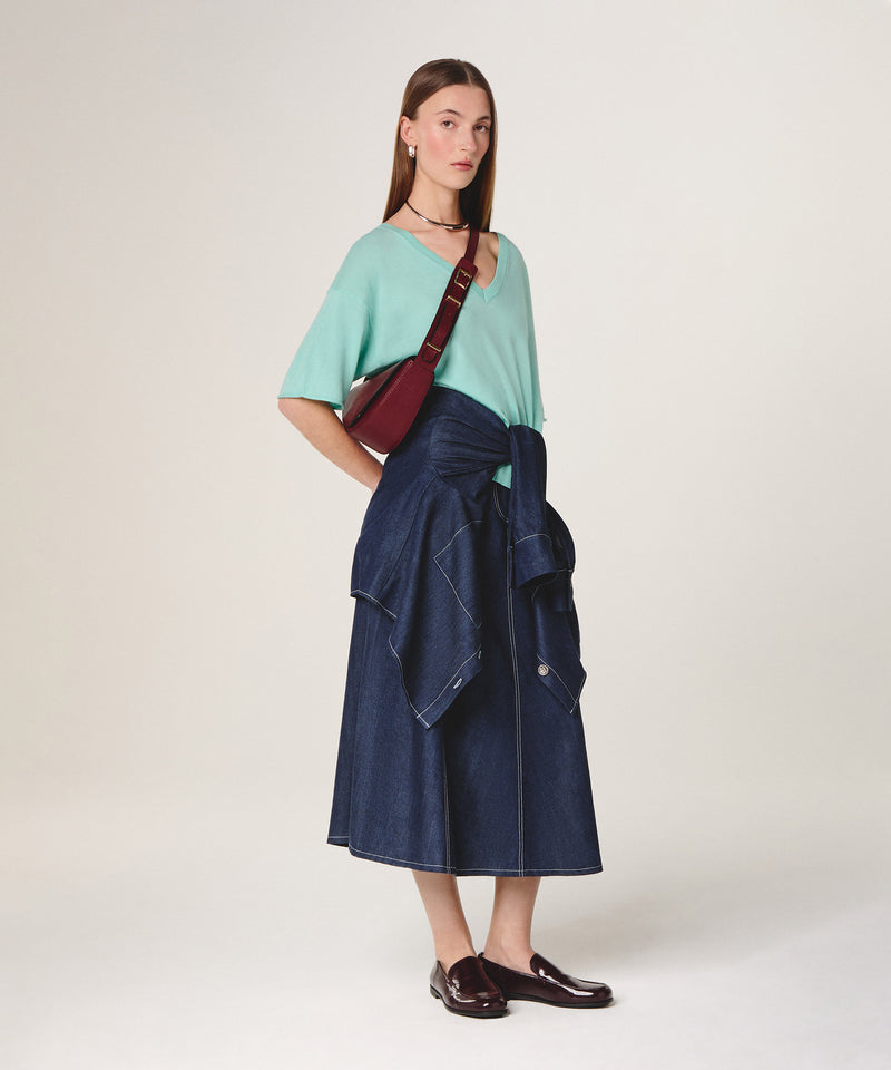 Jersey manga corta cuello pico - Verde agua - Mujer