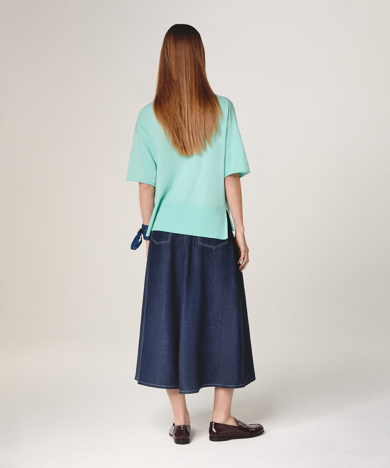 Jersey manga corta cuello pico - Verde agua - Mujer