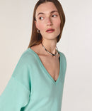 Jersey manga corta cuello pico - Verde agua - Mujer