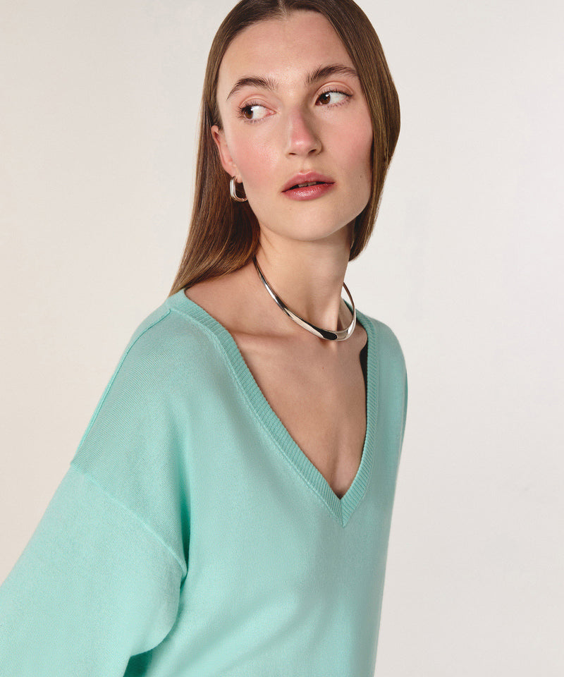 Jersey manga corta cuello pico - Verde agua - Mujer