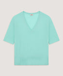 Jersey manga corta cuello pico - Verde agua - Mujer