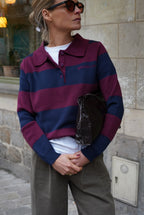 Leonardo Striped Polo Sweater Navy/Bordeaux