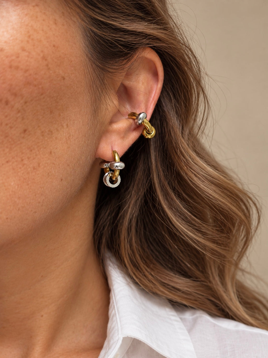 Boucles D'Oreilles Elara Bicolore - Anneau Doré Ou Argent