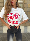 Tee shirt Amor, Pasta, wine