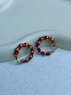 Pendientes Kenneth Jay Lane Vintage - Aros Efecto Bambú Rojo Y Dorado