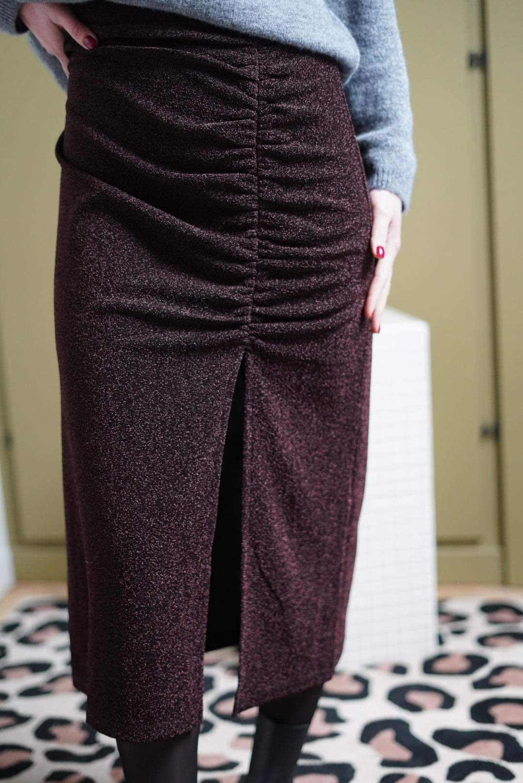Bronze Glitter Eva Midi Skirt