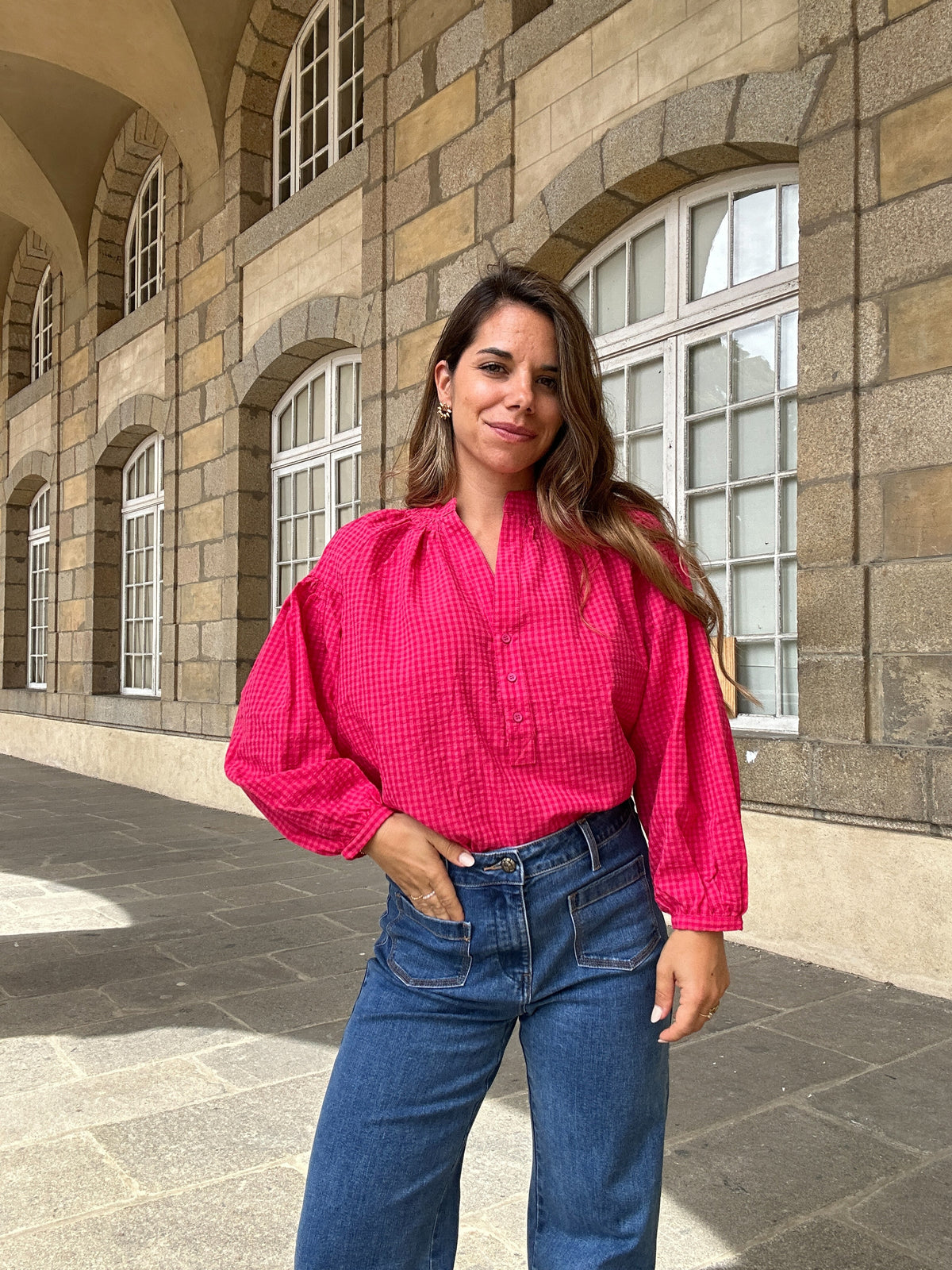 Blusa de cuadros vichy fucsia Clothilde
