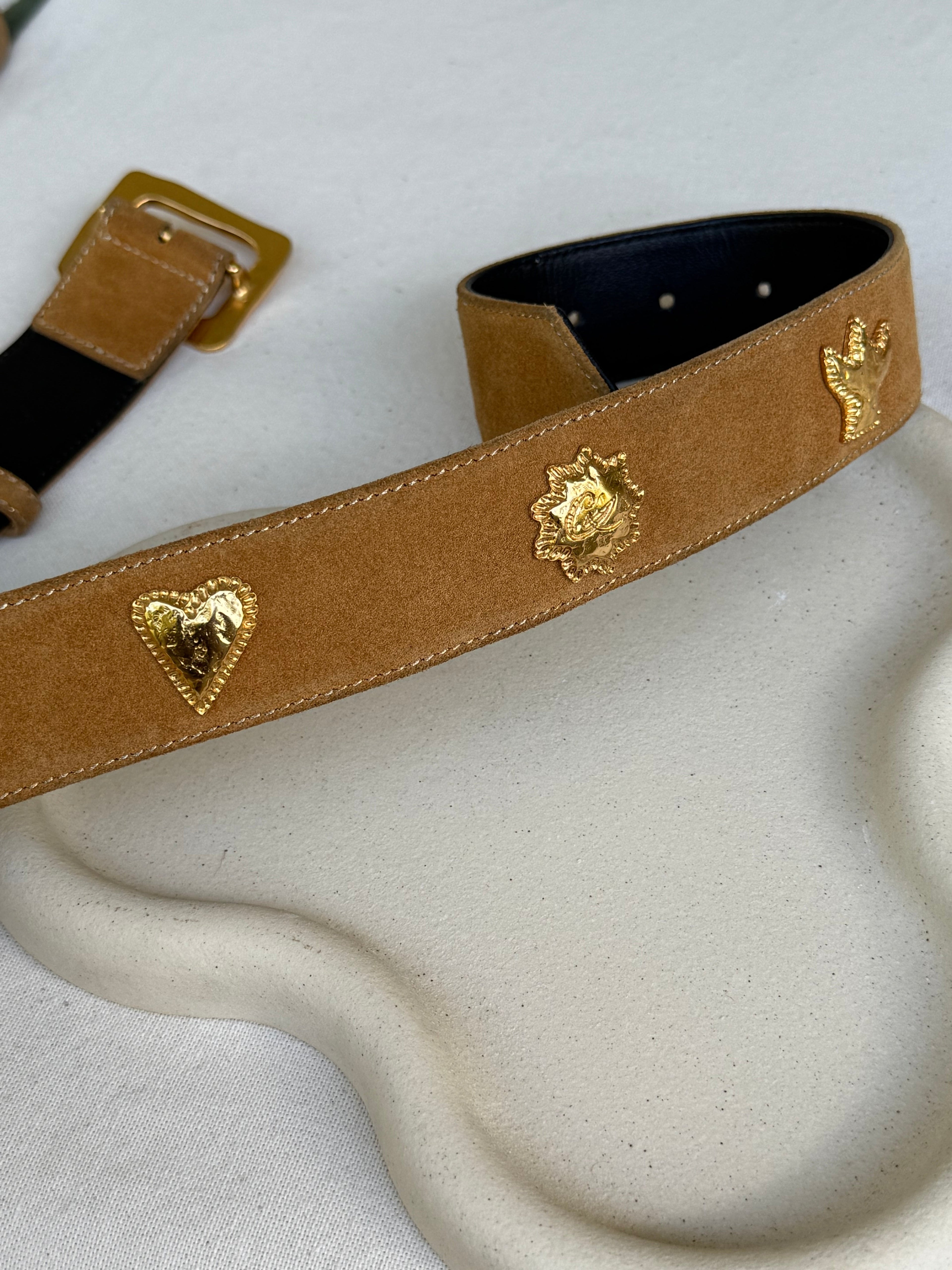 Christian Lacroix - Vintage Belt - Camel Suede And Gold Inserts