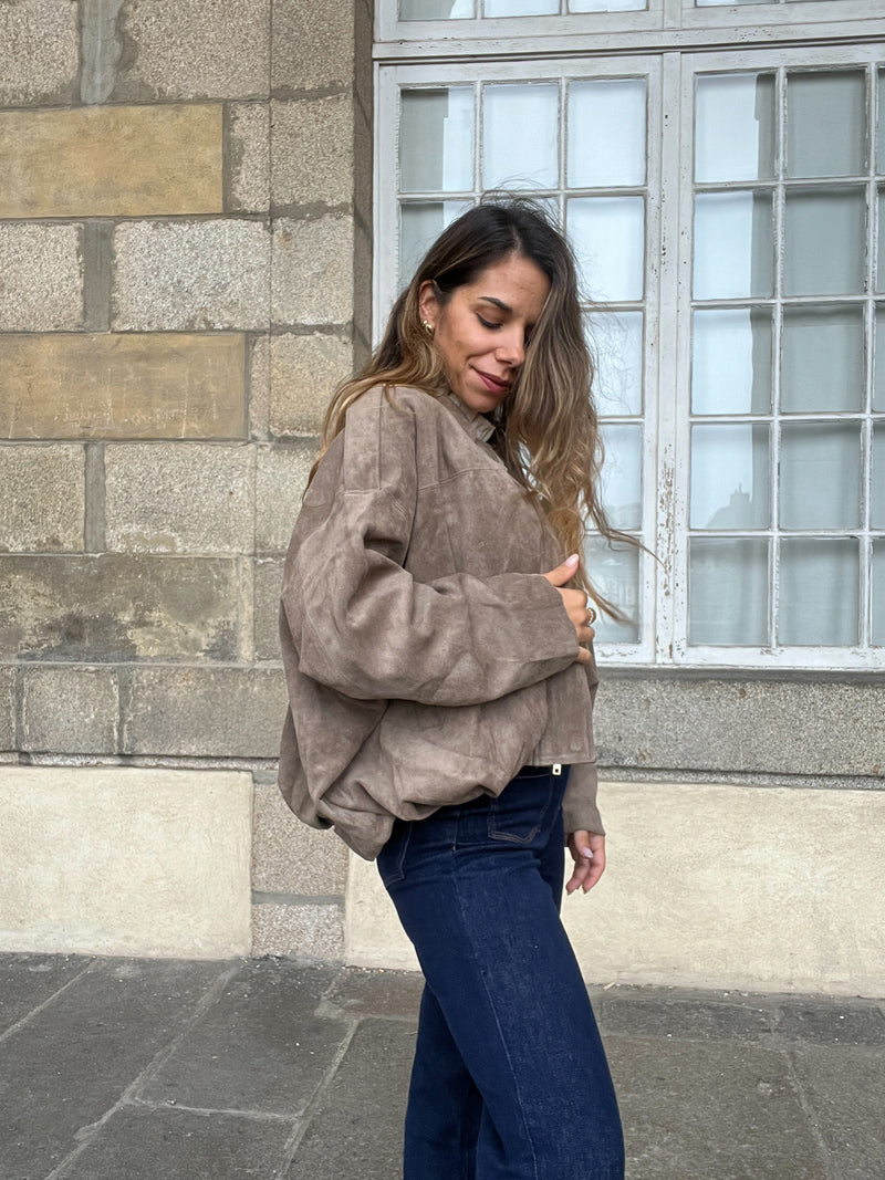 Veste Effet Suédine Léonie Taupe