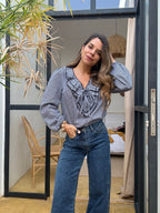 Blusa Stella de cuadros vichy azul marino