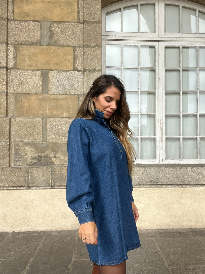 Robe En Jean Céleste À Manches Longues