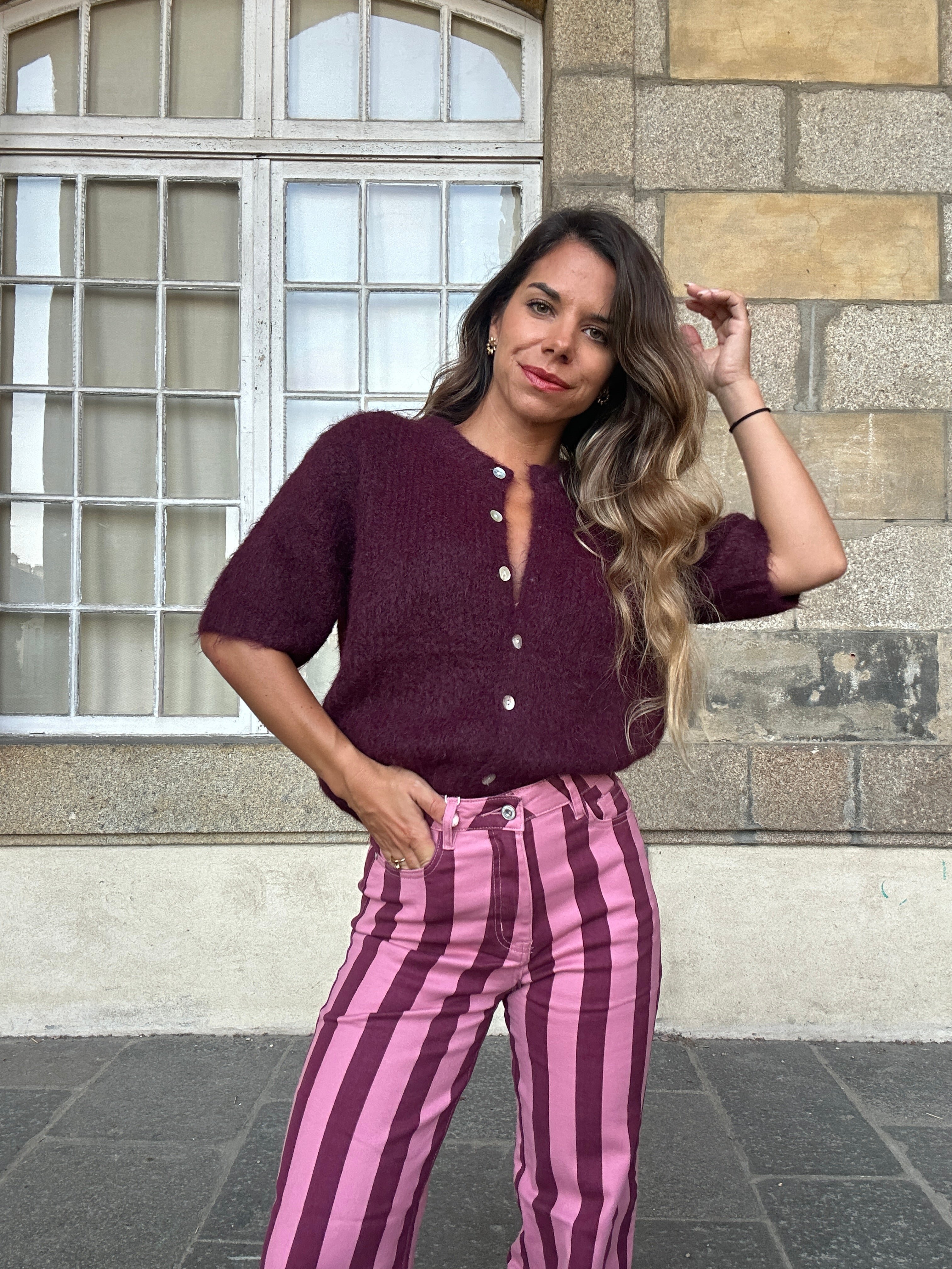Prenda de punto de manga corta burdeos Elisa