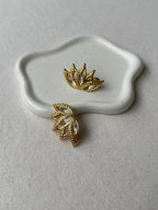 Boucles D’Oreilles Monet Vintage - Feuilles Dorées Et Strass Cristal