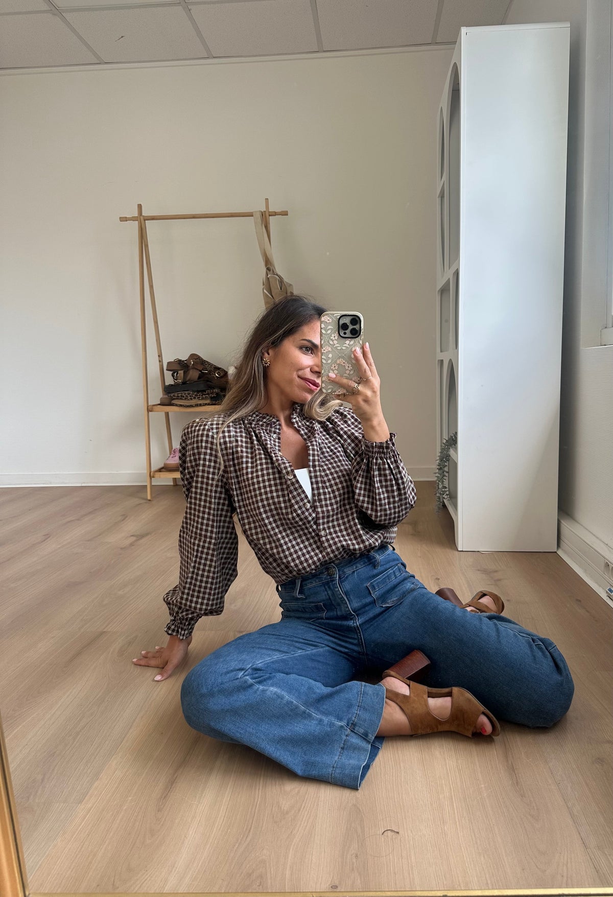 Blouse à carreaux Sybille marron