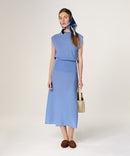 Vestido de punto con cintura de canalé - Azul Océano - Mujer
