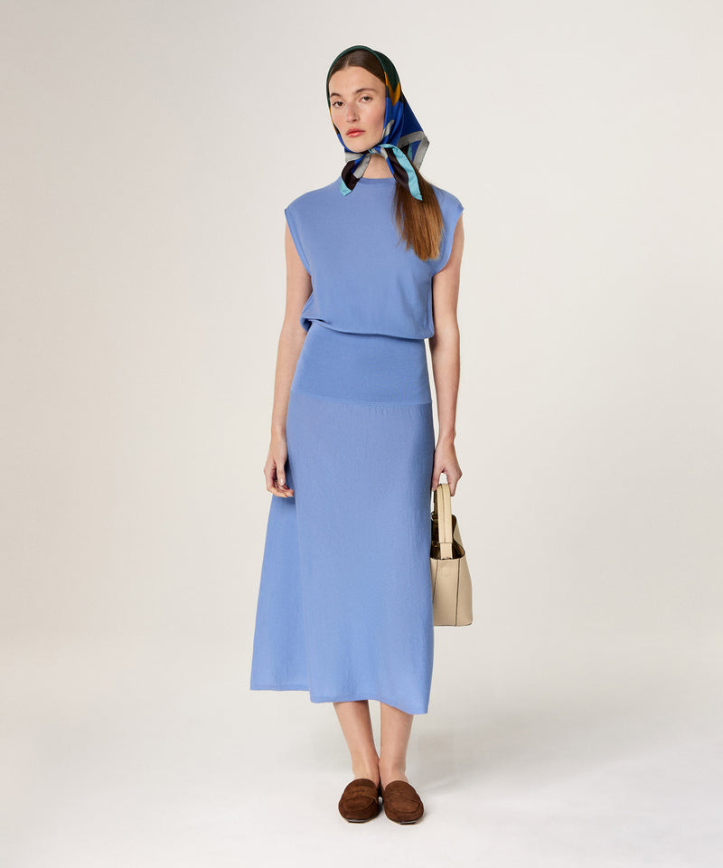 Vestido de punto con cintura de canalé - Azul Océano - Mujer