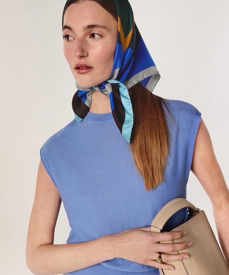 Vestido de punto con cintura de canalé - Azul Océano - Mujer