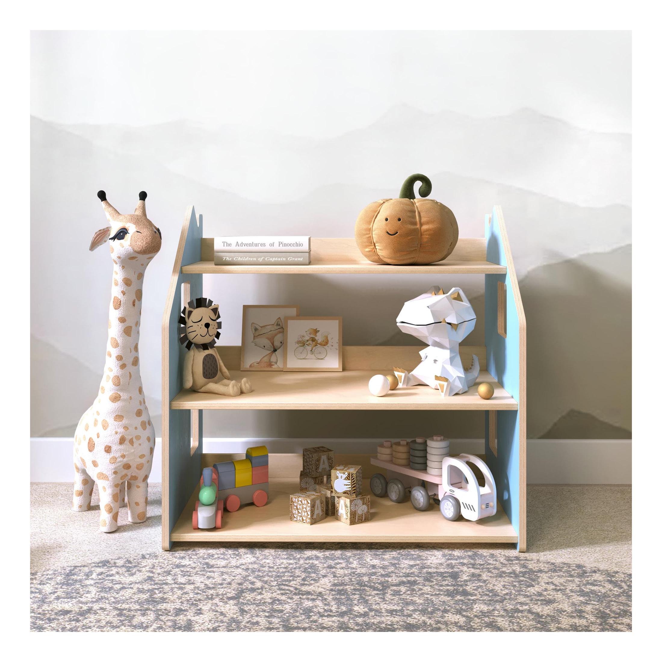 Étagère À Jouets – Bleu Clair & Rose