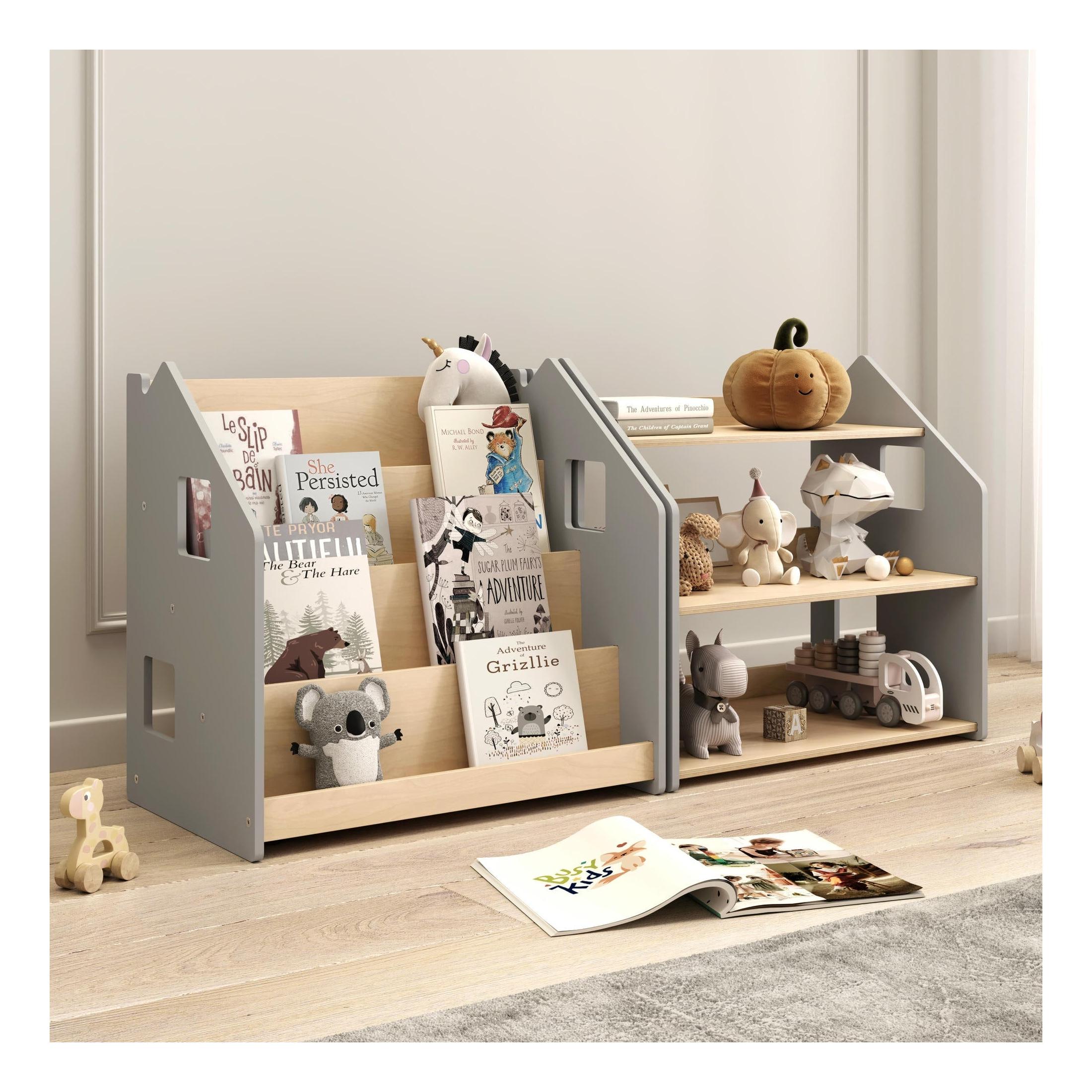 Bibliothèque & Étagère À Jouets Duo – Blanc & Gris