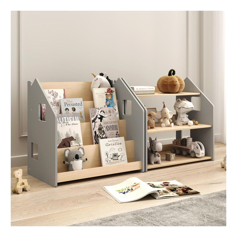 Bibliothèque & Étagère À Jouets Duo – Blanc & Gris