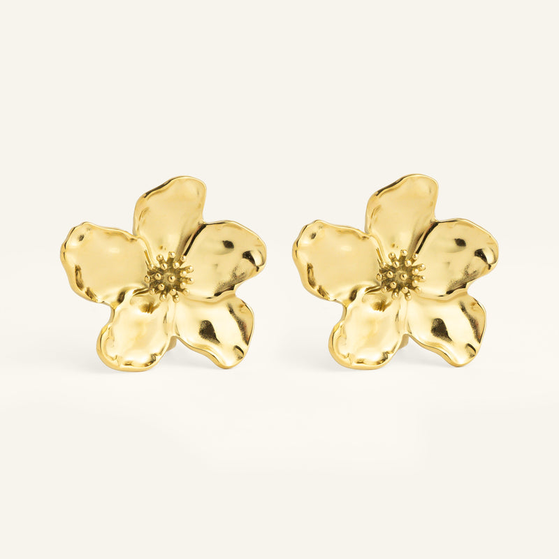 Boucles d'oreilles fleurs acier inoxydable doré 