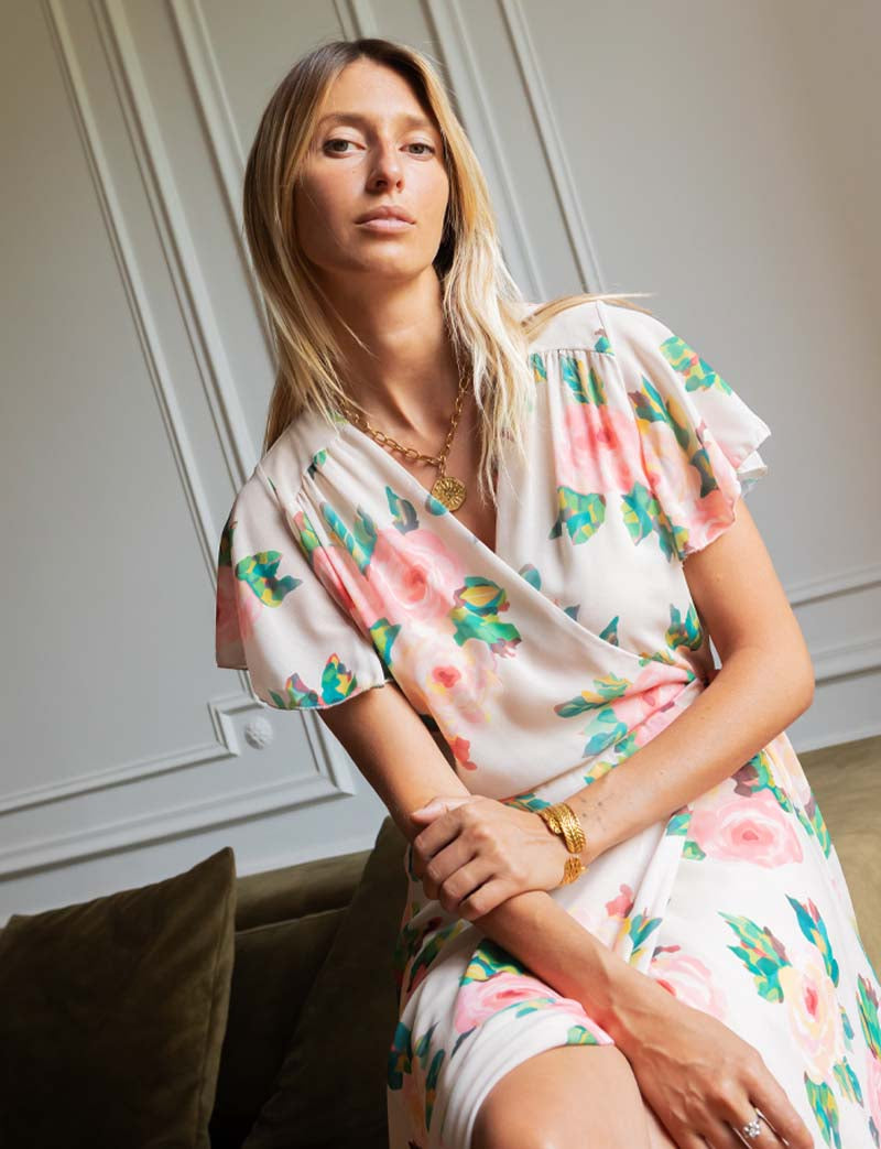 Ecru Jurk Met Bloemenprint Hasina