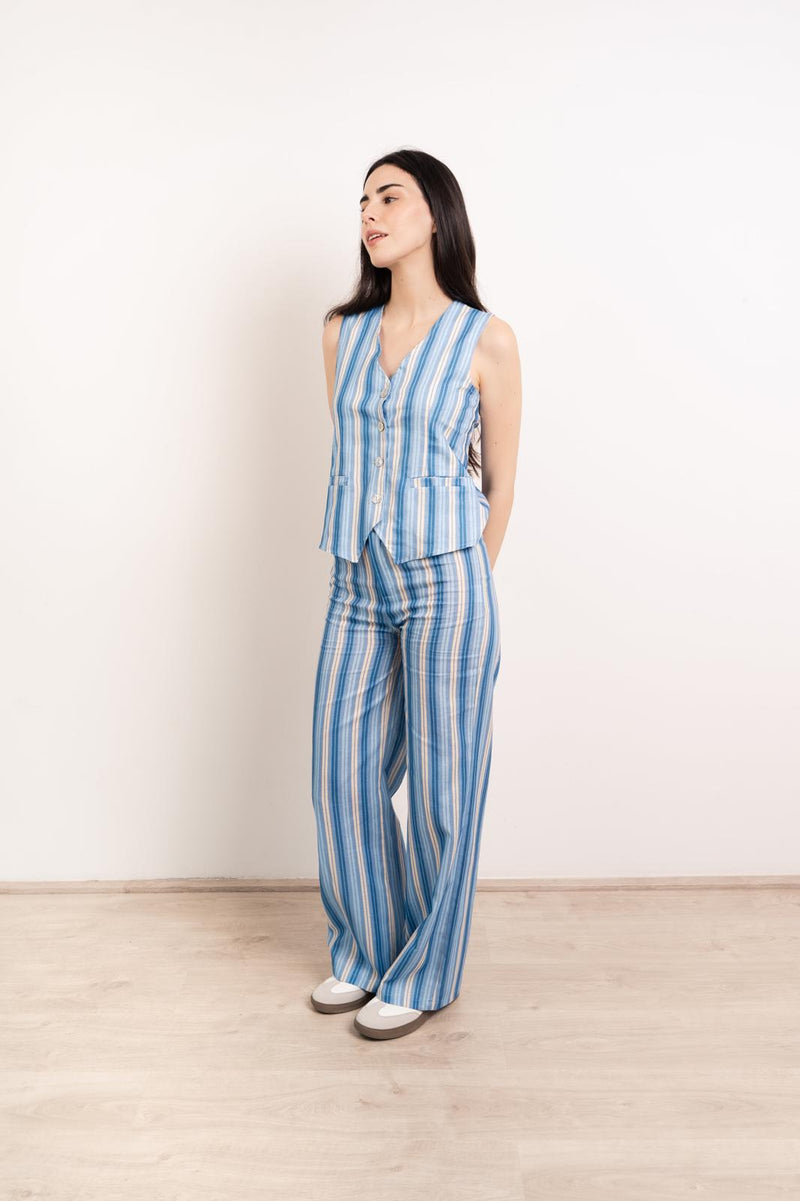 Pantalon En Lin Bleu Ana