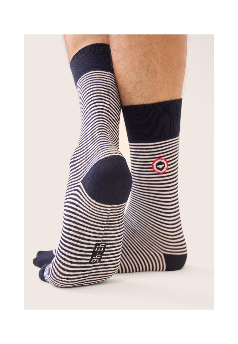 Chaussettes Mi-Hautes Marinière Bleu Marine - Robuste Mariniere Bleu
