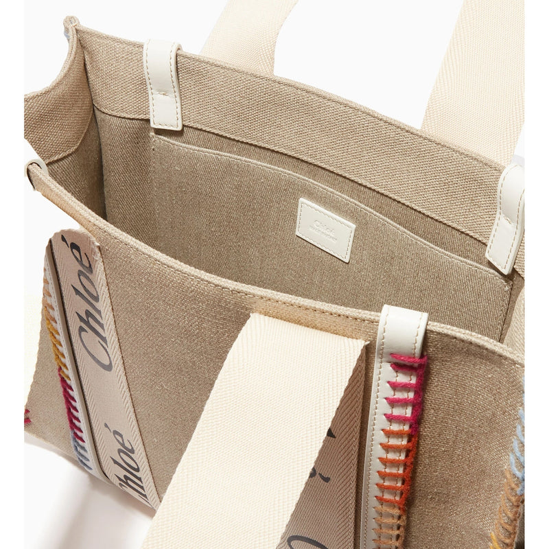Bolso tote mediano Chloé Woody - Mujeres - Beige