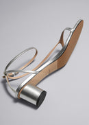 Zapatos Sanda Sandalia Tacón Bloque - Plata - Mujer