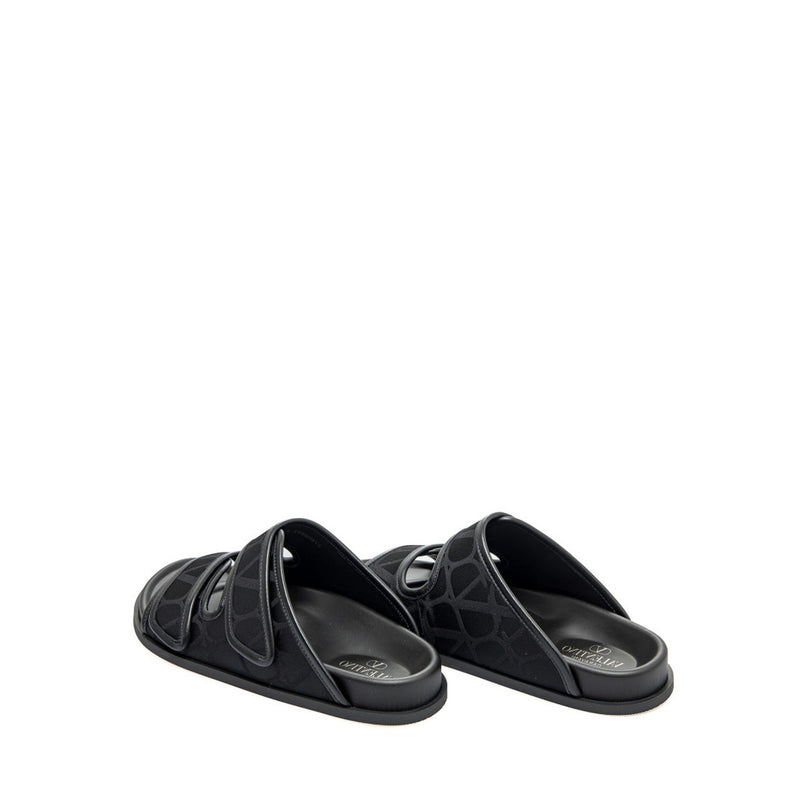 Sandales - Valentino Garavani Toile Iconographe Flat - Black