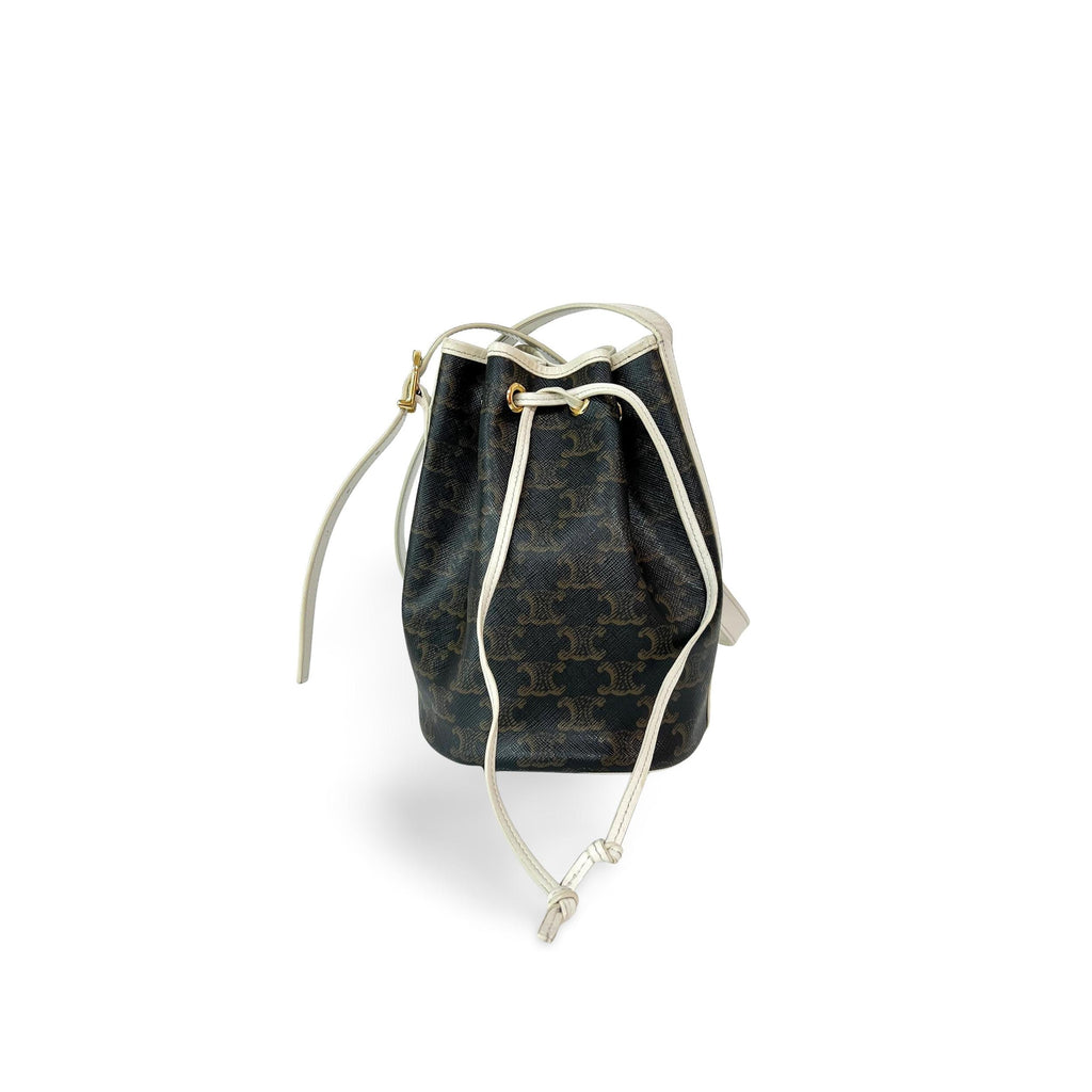 Sac À Main Celine Triomphe Drawstring Bucket Toile - Marron