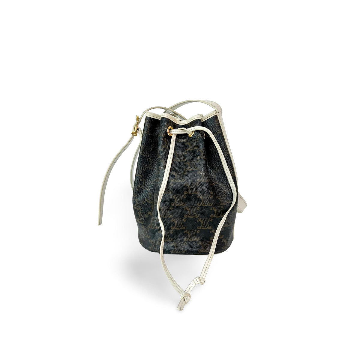 Sac À Main Celine Triomphe Drawstring Bucket Toile - Marron