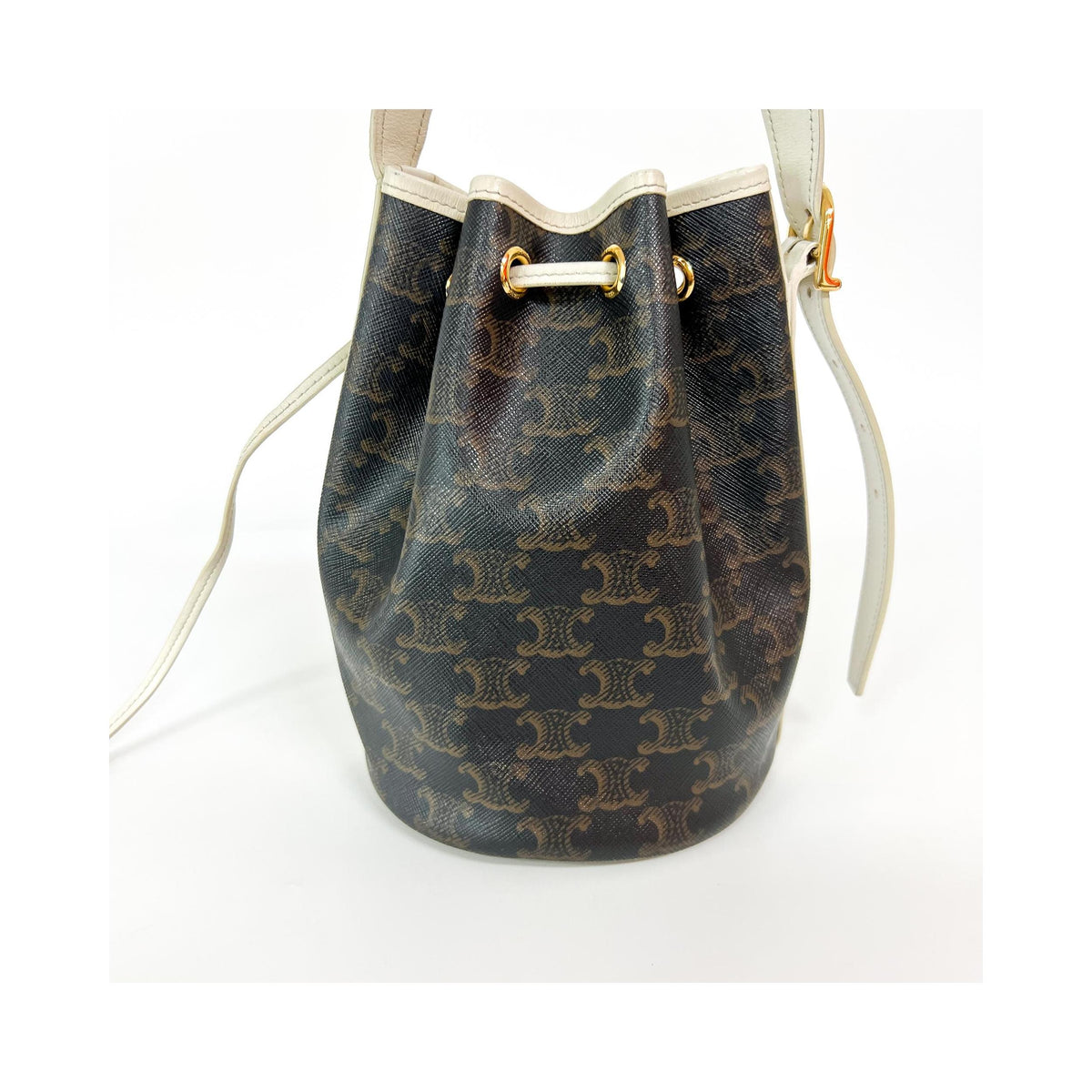 Sac À Main Celine Triomphe Drawstring Bucket Toile - Marron