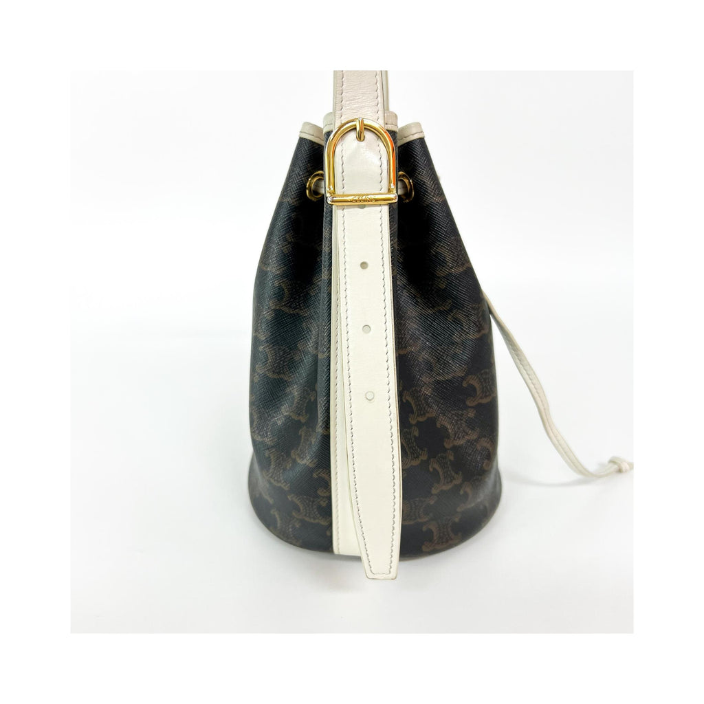 Sac À Main Celine Triomphe Drawstring Bucket Toile - Marron
