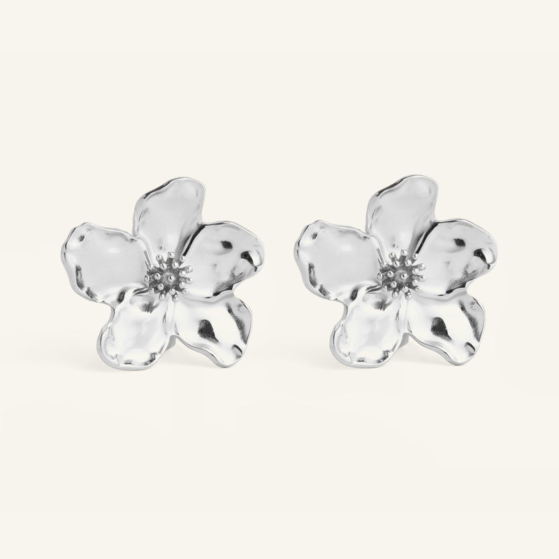 Boucles d'oreilles fleurs acier inoxydable argenté 