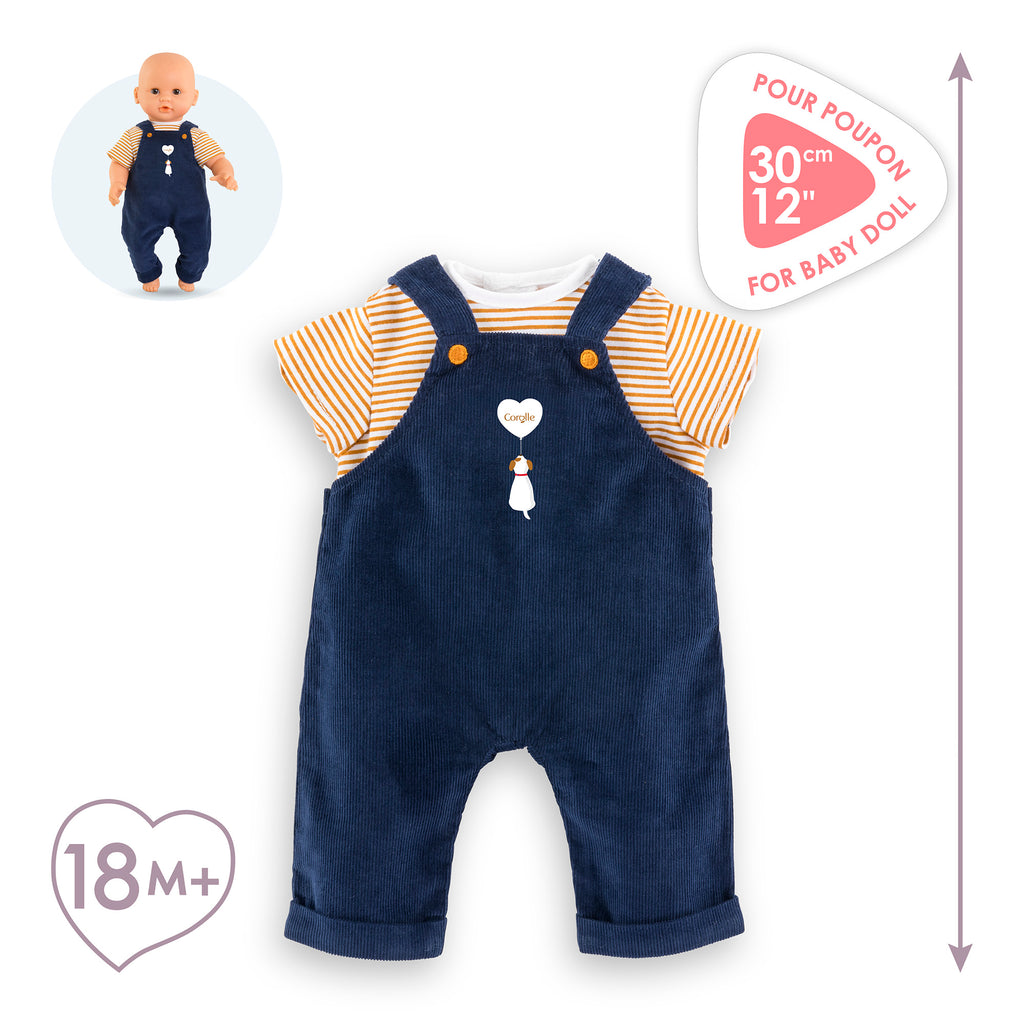 Camiseta y peto azul marino para muñeco de 30 cm