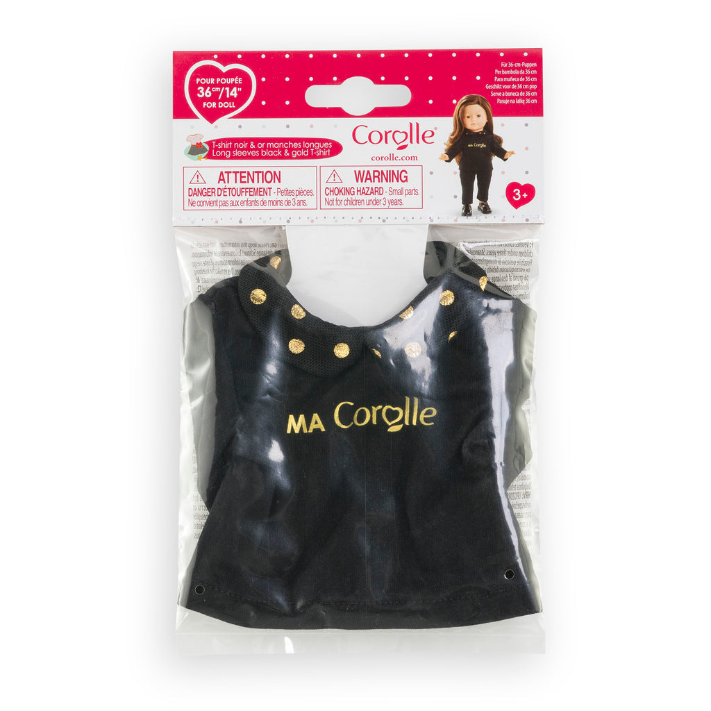 Camiseta Negra y Dorada de Manga Larga Para Muñeca Ma Corolle