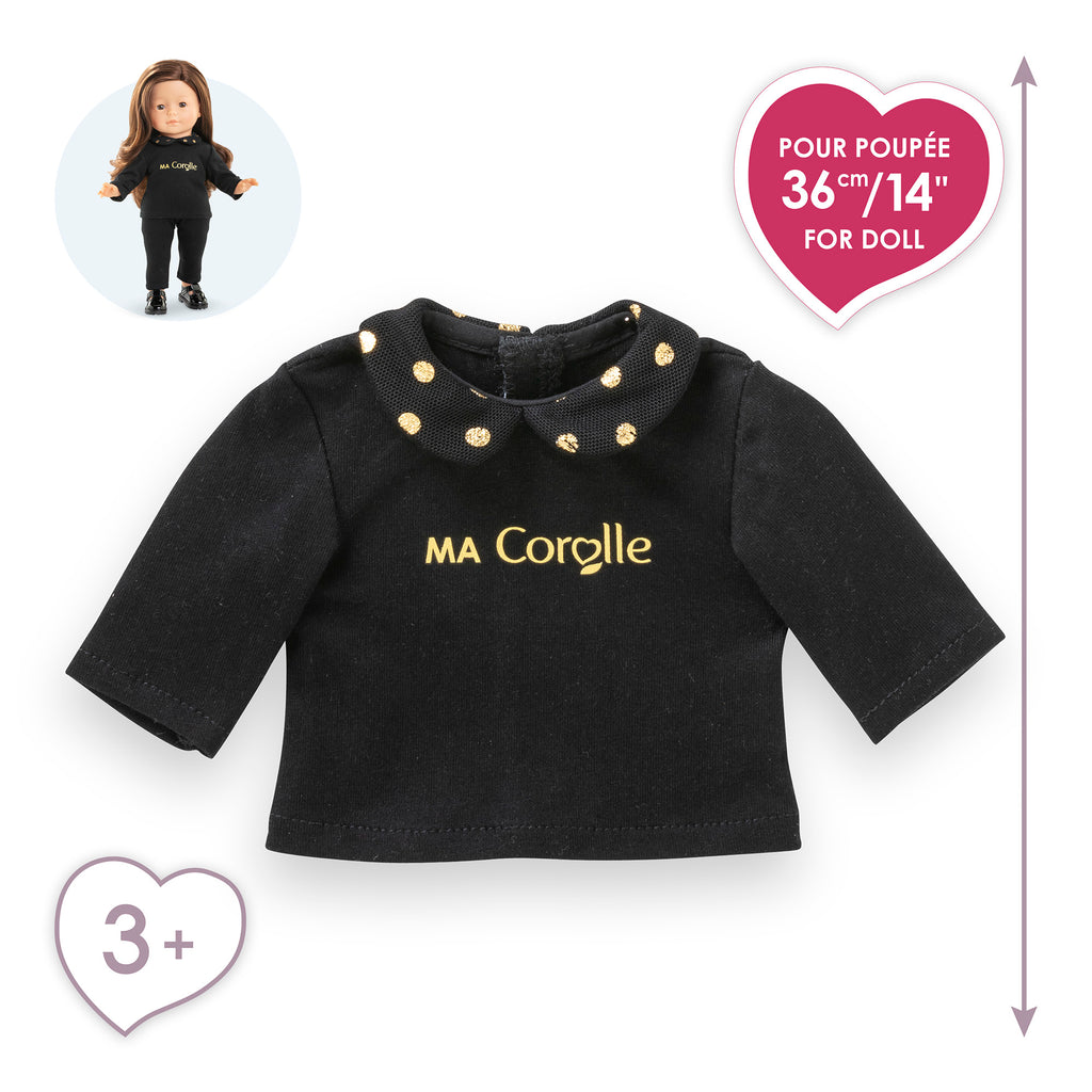 Camiseta Negra y Dorada de Manga Larga Para Muñeca Ma Corolle