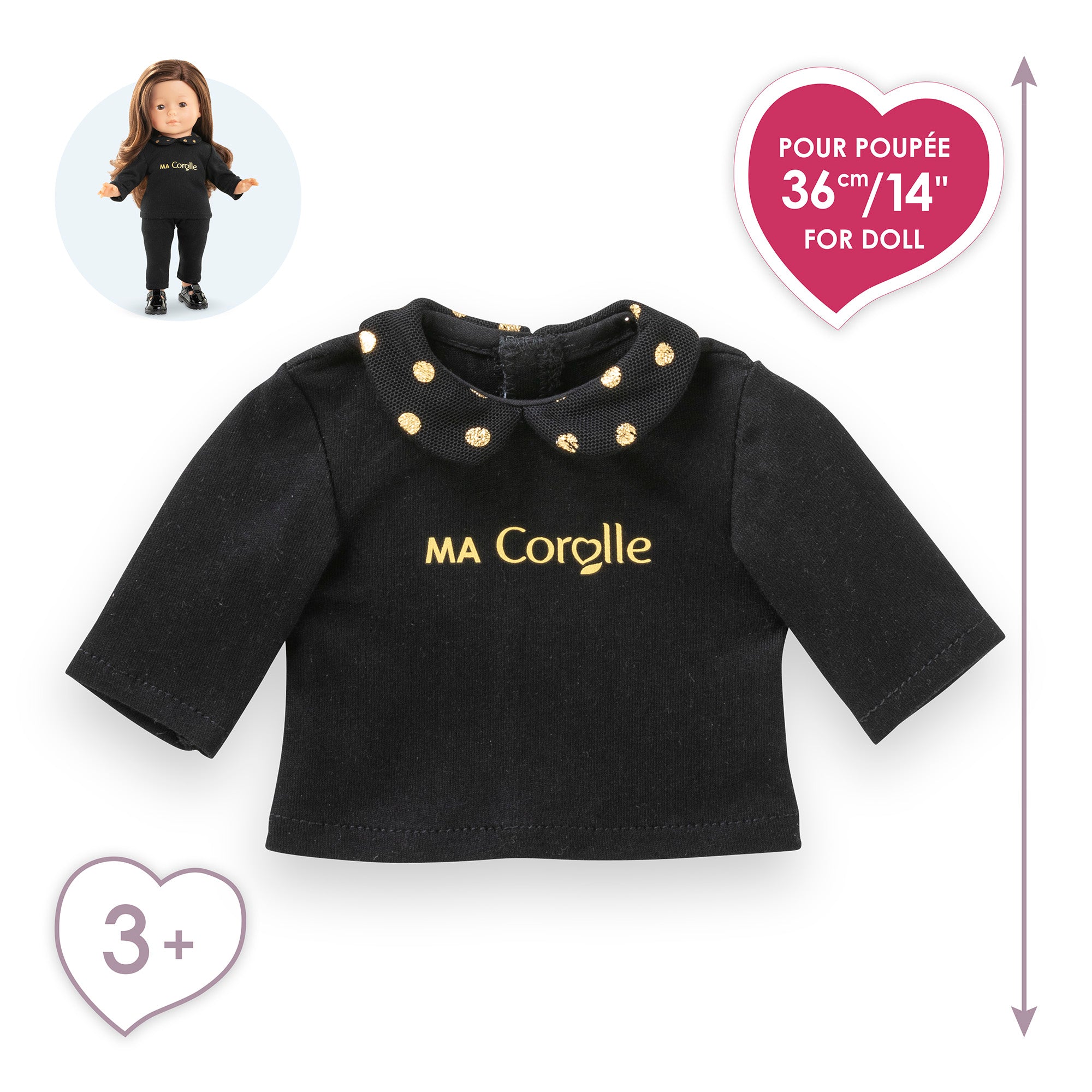 Camiseta Negra y Dorada de Manga Larga Para Muñeca Ma Corolle