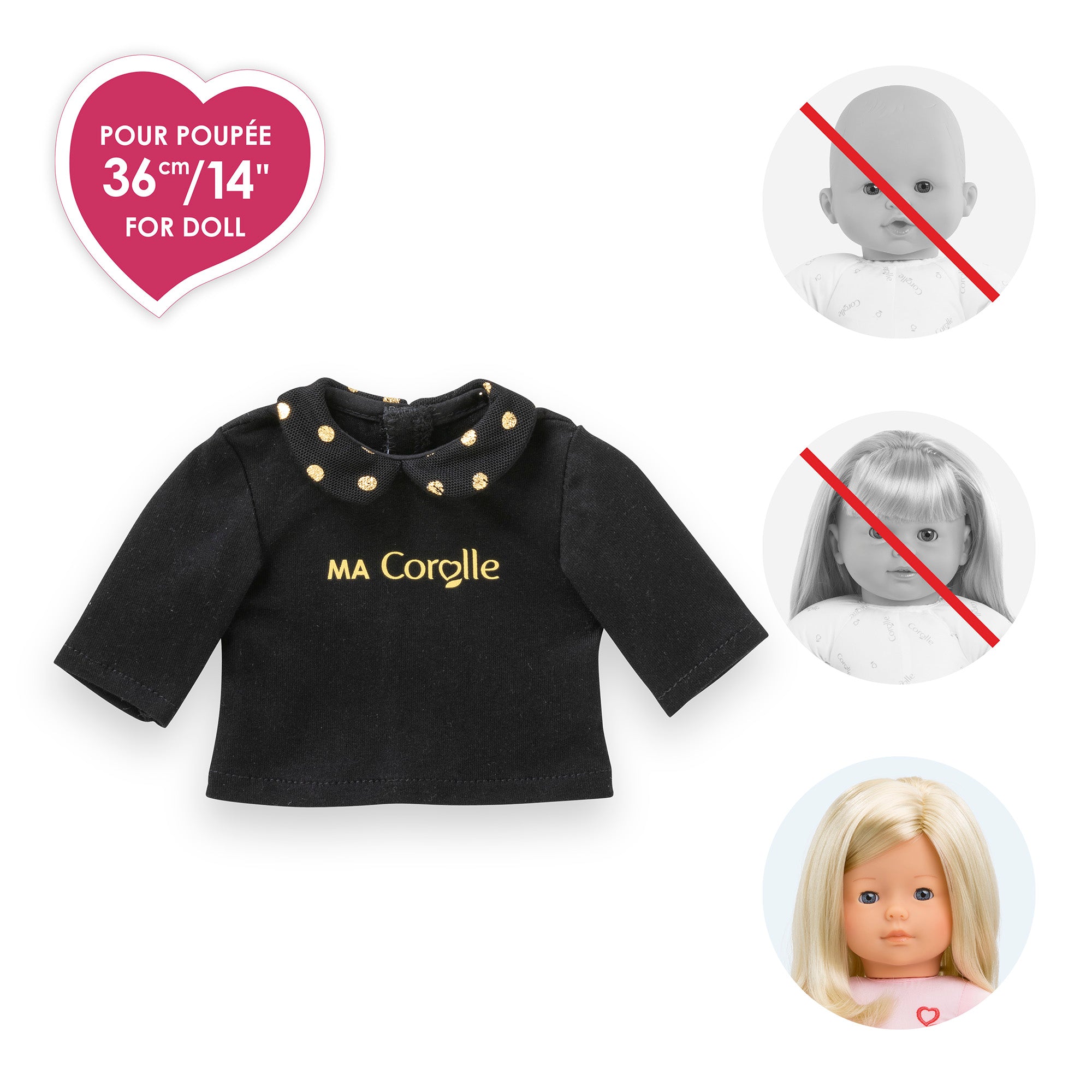Camiseta Negra y Dorada de Manga Larga Para Muñeca Ma Corolle