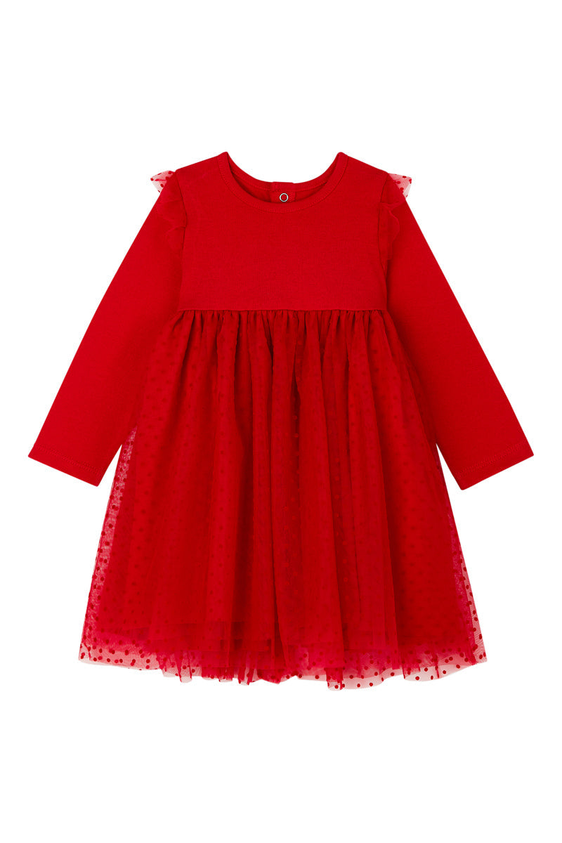 Robe Bi-Matière - Rouge - Bébé Fille