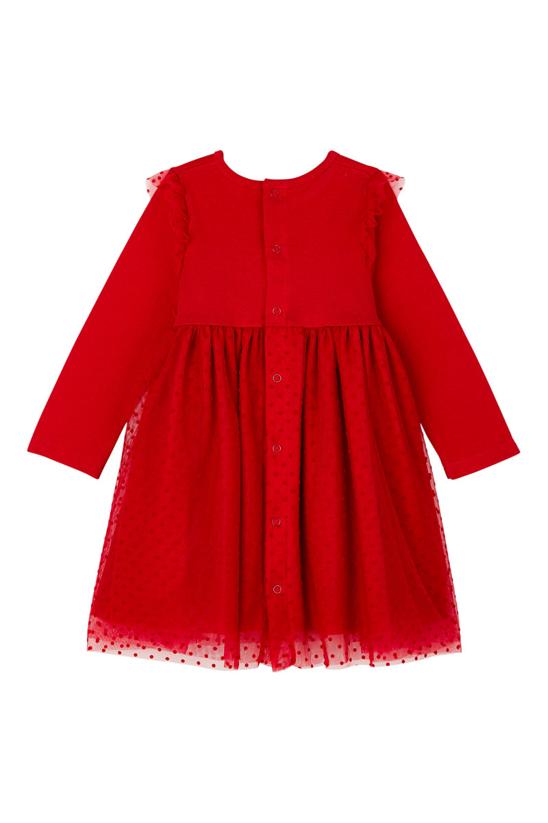 Robe Bi-Matière - Rouge - Bébé Fille