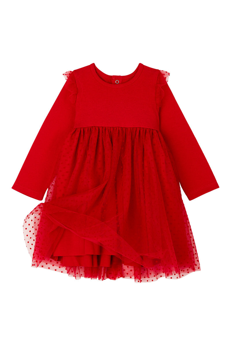 Robe Bi-Matière - Rouge - Bébé Fille