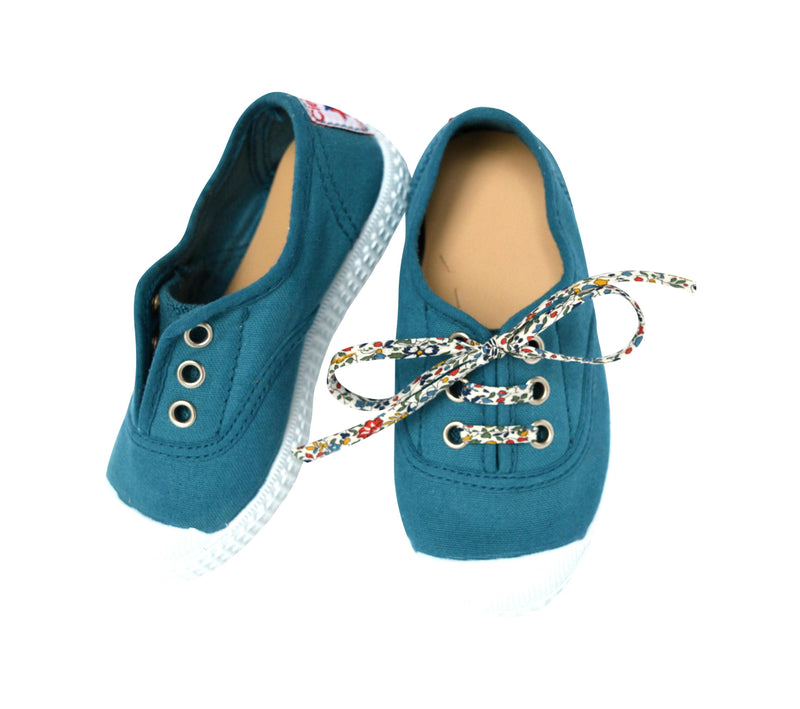 Chaussures Baskets Tennis En Toiles À Lacets Et Élastiques - Bleu Pétrole - Mixte