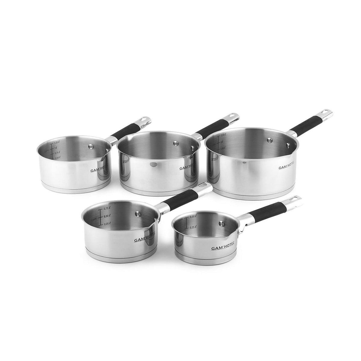 Gam'Hotel - 5 Stainless Steel Induction Saucepans - 12/14/16/18/20 cm - Silver