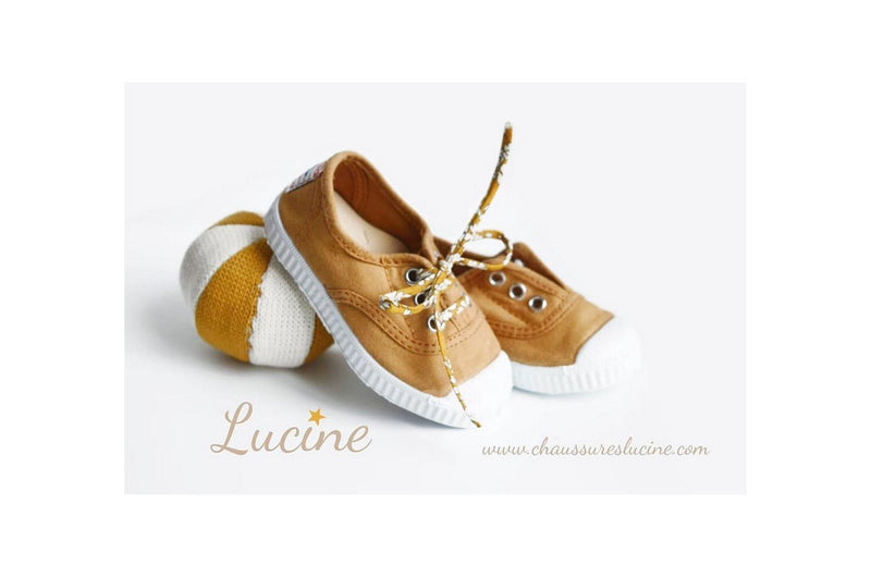 Canvas Tennis Shoes with Laces and Elastic - Mustard Camel - Unisex