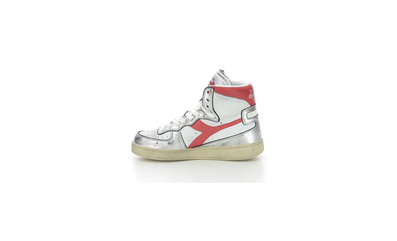 Diadora - Sneakers Haut Mi Bask Met Mix - White/Red/Silver - Mixte